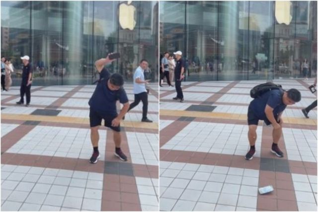 125만원이 나온 아이폰 수리비에 화난 배우 류진이 아이폰을 박살내는 모습. 사=류진(Liu Jin) 웨이보]