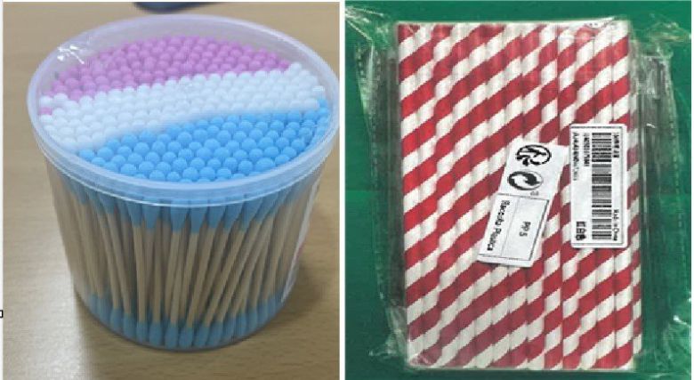 서울시가 테무·쉬인 등 중국 해외직구 플랫폼에서 직접 구매한 위생용품 총 95건을 대상으로 안전성 검사를 한 결과 일회용 면봉, 일회용 종이 빨대에서 국내 기준치를 초과한 세균, 총용출량(4%초산)이 검출됐다. 세균수 기준치 대비 4배가 검출된 테무 면봉(왼쪽)과 총용출량(4%초산)이 기준치 대비 15.5배 검출된 알리 빨대. 서울시 제공