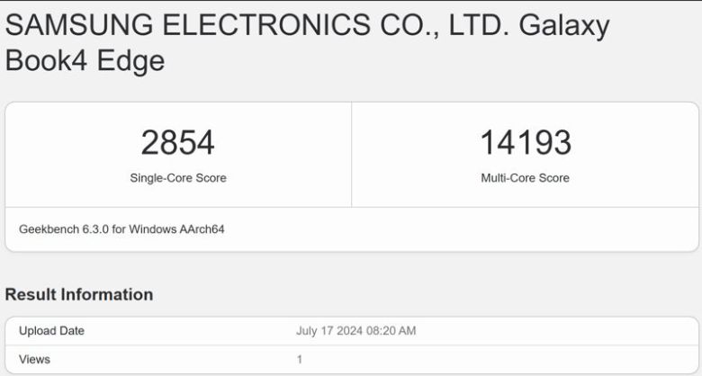 긱벤치6로 확인해본 갤럭시 북4 엣지 성능 실험 결과. 사진=구자윤 기자
