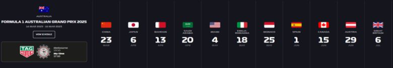 F1 올해 경기 일정 일부. F1 홈페이지 캡처