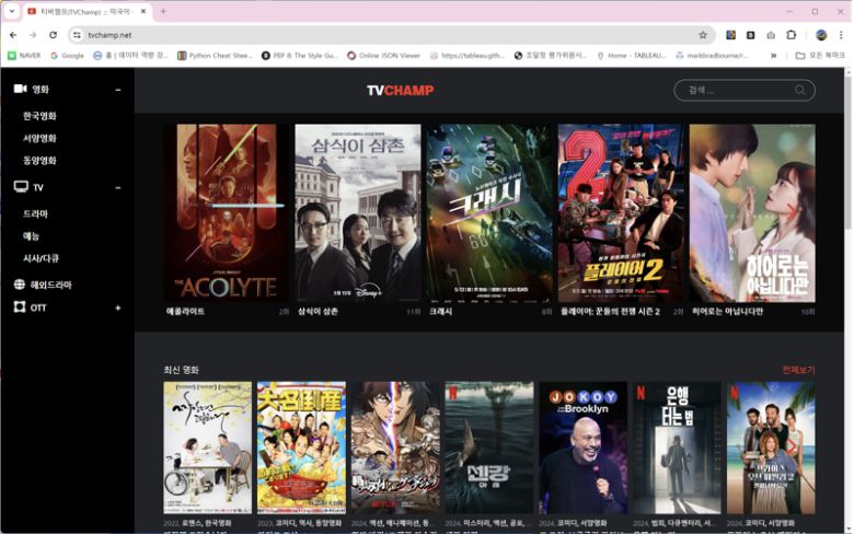 콘텐츠 불법 재생 사이트 'TV 챔프' 접속 화면. 문화체육관광부 제공