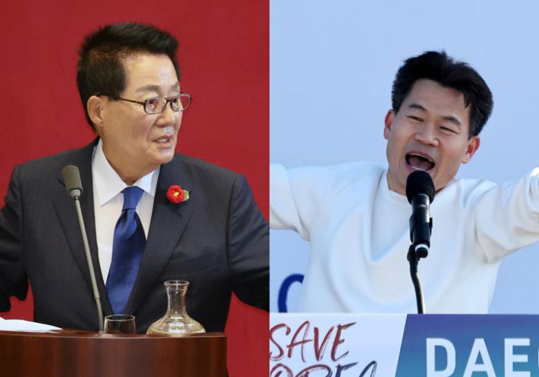 박지원 더불어민주당 의원(왼쪽), 전하길 강사 /사진=뉴시스