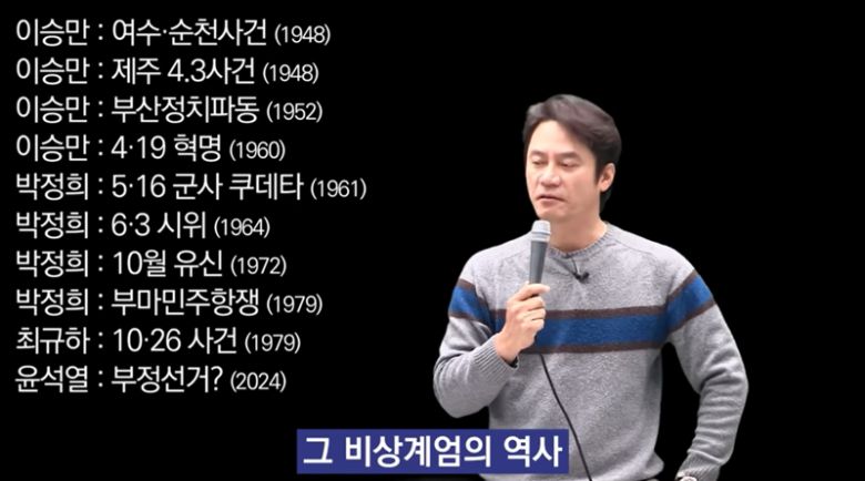 한국사 강사 황현필씨가 지난 11일 자신의 유튜브 채널에서 비상계엄의 역사를 설명하는 모습. /사진=유튜브 '황현필 한국사' 채널 캡처