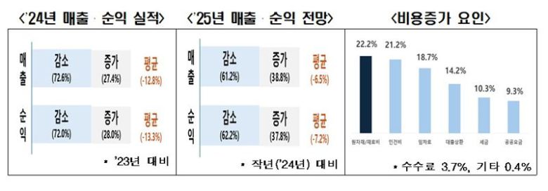 자영업자 2024년 실적 및 2025년 전망 설문조사 결과. 한국경제인협회 제공