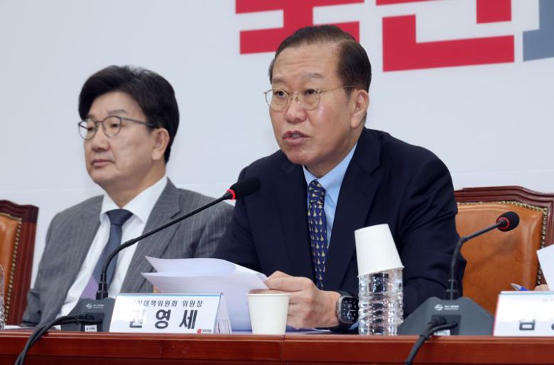 권영세 국민의힘 비상대책위원장이 17일 서울 여의도 국회에서 열린 비상대책위원회의에서 모두발언을 하고 있다. 사진=박범준 기자