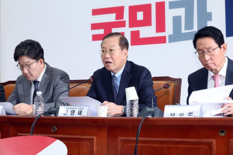 권영세 국민의힘 비상대책위원장이 17일 서울 여의도 국회에서 열린 비상대책위원회의에서 모두발언을 하고 있다. 사진=박범준 기자