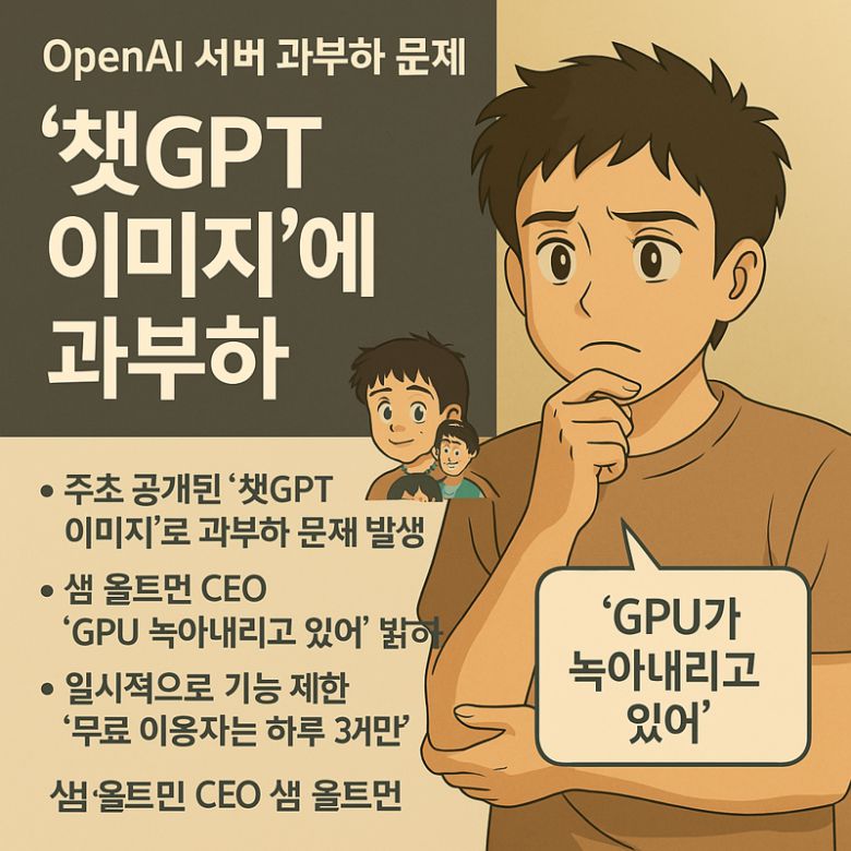 오픈AI 최고경영자(CEO) 샘 올트먼이 27일(현지시간) "오픈AI의 GPU가 녹아내리고 있다"고 밝혔다. 이미지=챗GPT이미지 생성