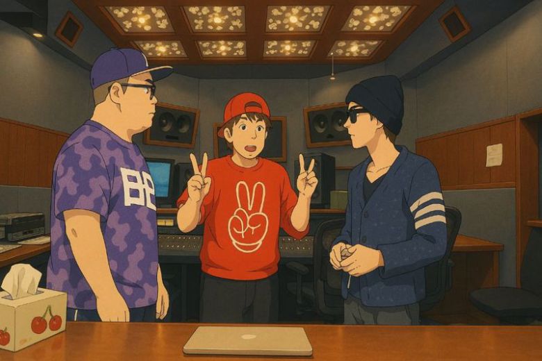 챗GPT-4o 생성 기능을 이용해 MBC '무한도전'에서 데프콘, 정형돈, 지드래곤이 출연한 장면을 지브리 화풍으로 바꾼 이미지. 챗GPT 제작.