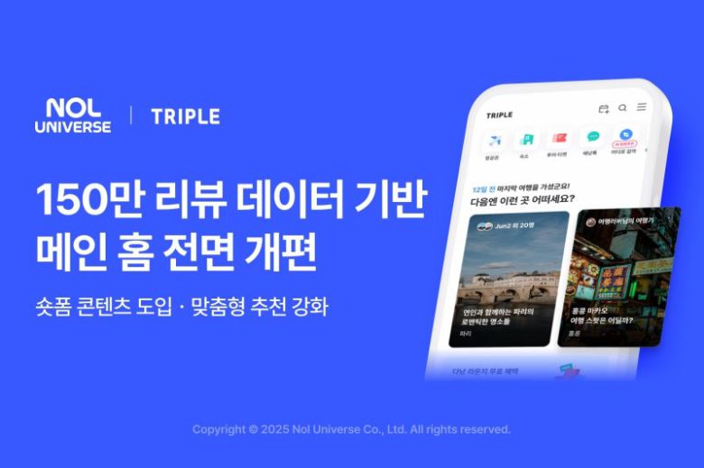 놀유니버스 트리플 메인 홈 리뉴얼 이미지.놀유니버스 제공