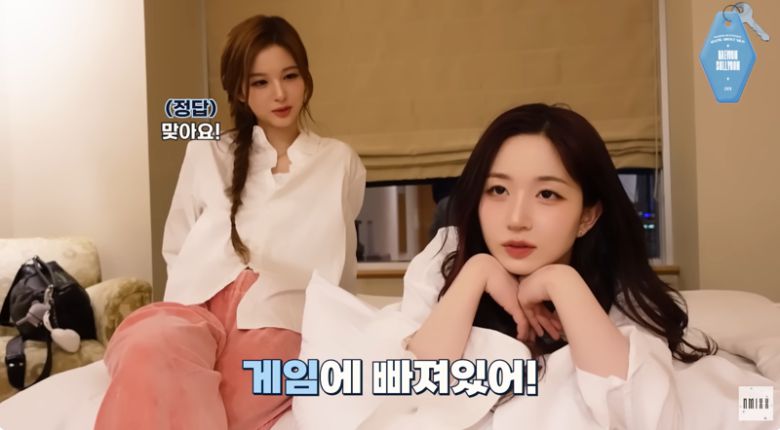 엔믹스 해원이 설윤에게 게임에 빠져 있다고 하자 설윤이 인정하는 모습. 엔믹스 유튜브 채널 캡처