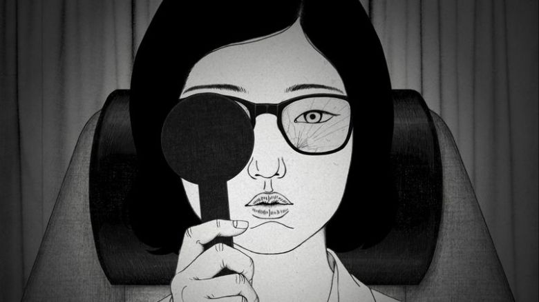 정유미 감독과 그가 연출한 단편 '안경' 보도스틸. 매치컷 제공