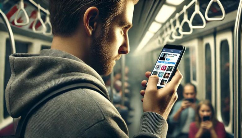 인스타그램을 훔쳐보는 남성 이미지. 챗GPT 제작