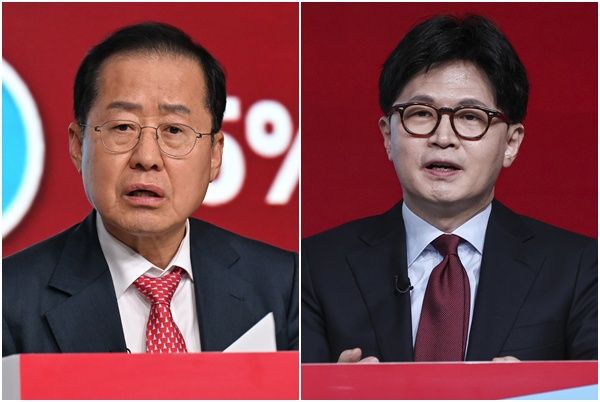 국민의힘 대통령선거 경선에 나선 홍준표·한동훈 후보. 사진=뉴시스