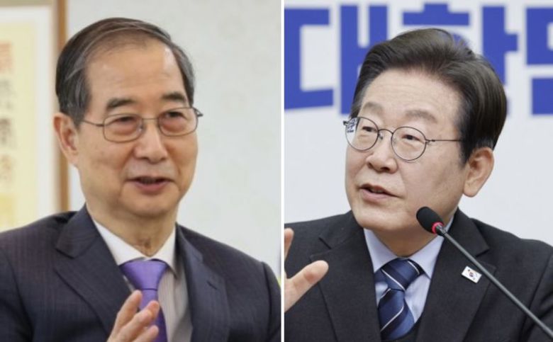 한덕수 대통령 권한대행 국무총리(왼쪽), 더불어민주당 이재명 대선 경선 후보/사진=뉴시스, 뉴스1