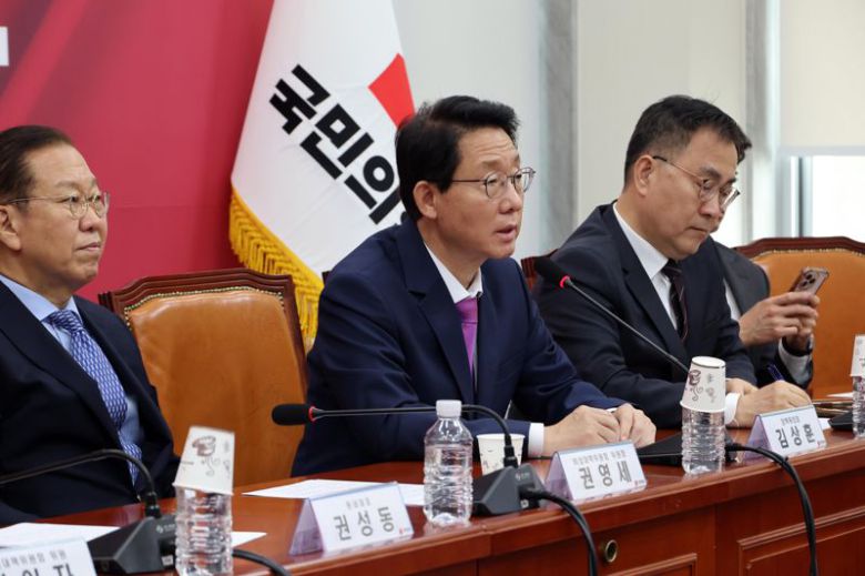 김상훈 국민의힘 정책위의장이 8일 서울 여의도 국회에서 열린 비상대책위원회의에서 발언하고 있다. 사진=박범준 기자