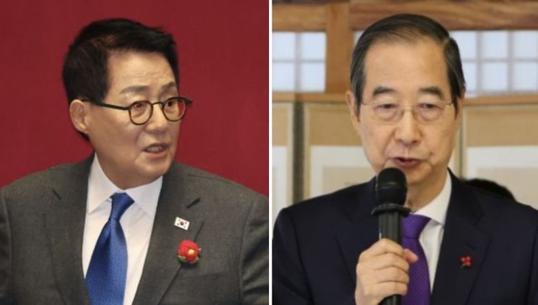 박지원 더불어민주당 의원, 한덕수 전 국무총리 /연합뉴스