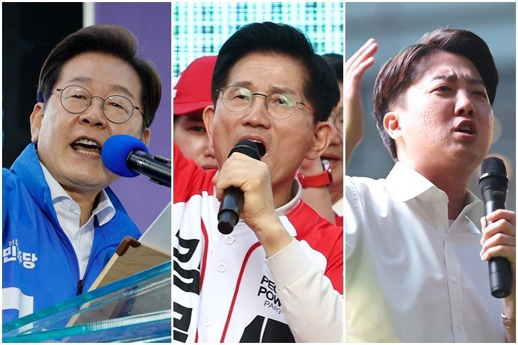 제21대 대통령 선거유세를 하고 있는 이재명(왼쪽부터)·김문수·이준석 후보. /사진=연합뉴스