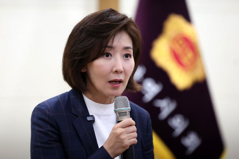 나경원 제21대 대통령 선거 국민의힘 경선 후보가 21일 대구 중구 대구시의회 회의장에서 기자들과 간담회를 갖고 있다. 2025.04.21. /사진=뉴시스