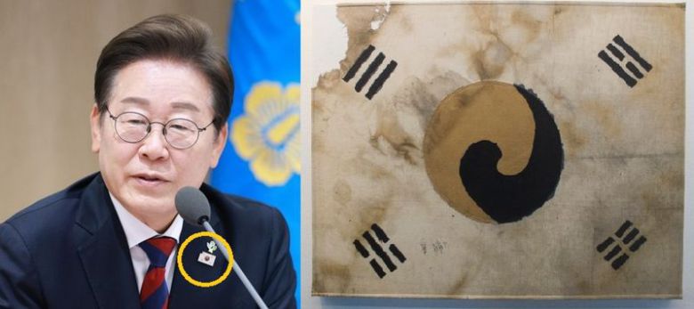 이재명 대통령이 5일 서울 용산 대통령실청사에서 취임 후 열린 첫 국무회의에서 발언하고 있다. (오른쪽) 서울 은평구 진관사 경내에서 발견된 일제강점기 태극기