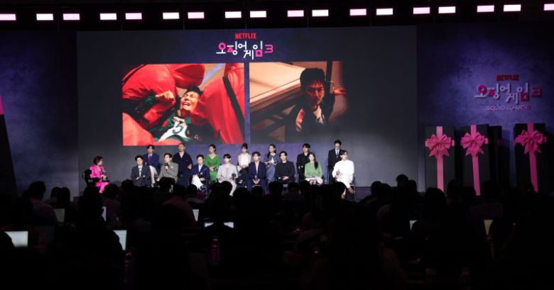 9일 서울 용산구 서울드래곤시티에서 넷플릭스 시리즈 '오징어 게임' 시즌3 제작발표회가 열리고 있다. 뉴스1