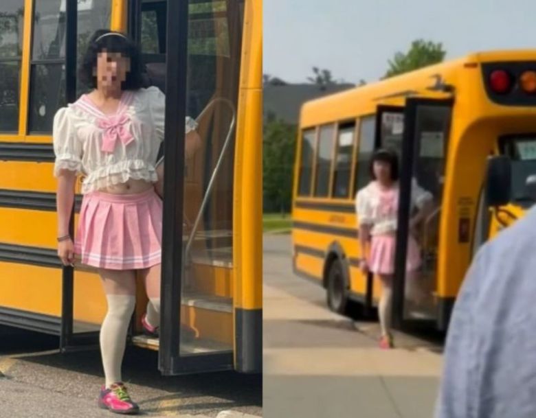 최근 캐나다의 한 초등학교 남성 버스 기사가 여학생 교복 스타일의 의상을 착용하고 아이들을 등·하교시키다 논란이 돼 해고됐다. 출처=뉴욕포스트