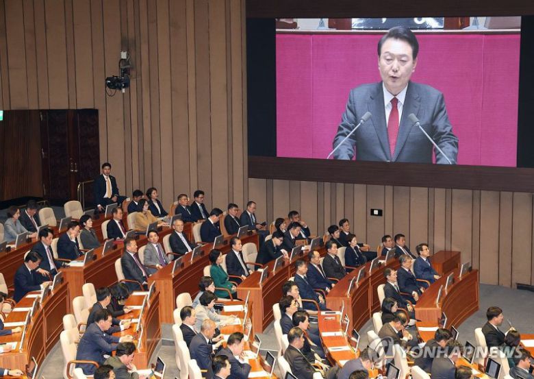 지난 2023년 10월 윤석열 당시 대통령이 국회에서 2024년도 정부 예산안에 대한 시정연설을 하고 있다. /사진=연합뉴스