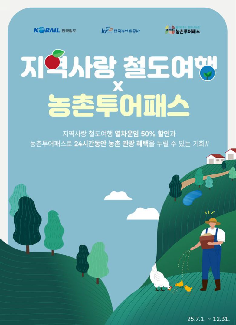 코레일의 '지역사랑철도여행X농촌투어패스' 홍보 이미지