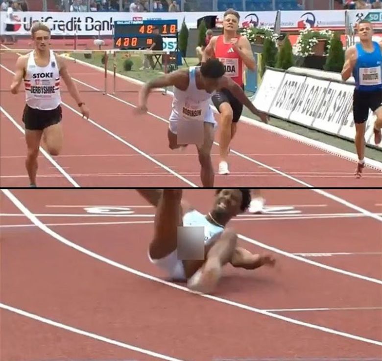 미국 육상 선수 크리스 로빈스이 경기 중 노출 사고 후 속옷 모델 제안을 받았다. 출처=데일리메일