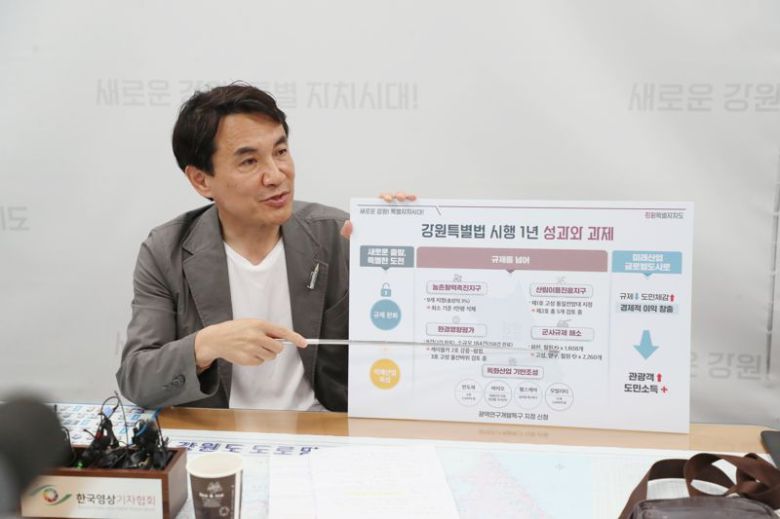 김진태 강원도지사가 강원특별법 1주년 성과를 설명하고 있다. 강원자치도 제공