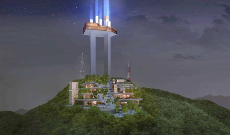 부산 황령산 정상부에 조성 계획 중인 관광 랜드마크 초대형 전망대 및 케이블카 개발사업이 16일 실시계획인가 고시됐다. 사진은 전망대 조감도 대원플러스그룹·세인개발 제공