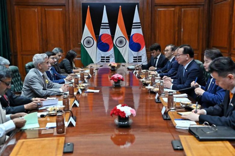 김부겸 전 국무총리를 단장으로 하는 대통령 인도특사단은 17일 수브라마냠 자이샨카르 인도 외교장관과 면담을 가졌다. 외교부 제공