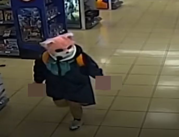 지난 2일 오후 7시23분께 경남 거제시의 한 대형마트에 인형탈을 쓴 20대 여성이 흉기를 들고 마트를 활보하고 있다./사진=유튜브 채널 '대한민국 경찰청' 캡처