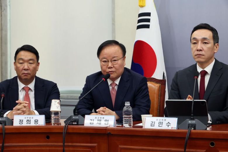 김재원 국민의힘 최고위원이 8일 서울 여의도 국회에서 열린 최고위원회의에서 발언하고 있다. 사진=박범준 기자