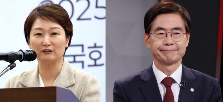 이언주 더불어민주당 최고위원, 조경태 국민의힘 의원. 뉴시스