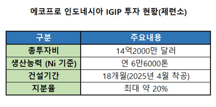 에코프로의 인터내셔널 그린 산업단지 투자 현황. 에코프로 제공