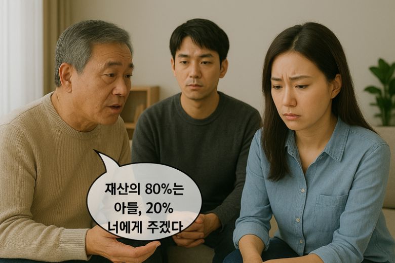 아버지가 자신과 남동생에게 재산을 차별해서 증여할 거라고 밝힌 뒤 마음이 상했다는 딸의 상황을 AI를 이용해 이미지로 생성. /사진=챗GPT