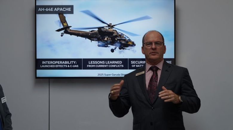 랜디 로티(Randy Rotte) 보잉 인도·아시아·태평양·동남아시아 지역 사업 개발 총괄이 23일 경기 고양 킨텍스 제2전시장에서 열린 '서울 국제 항공우주 및 방위산업 전시회(ADEX) 2025'에서 발표하고 있다. 보잉코리아 제공