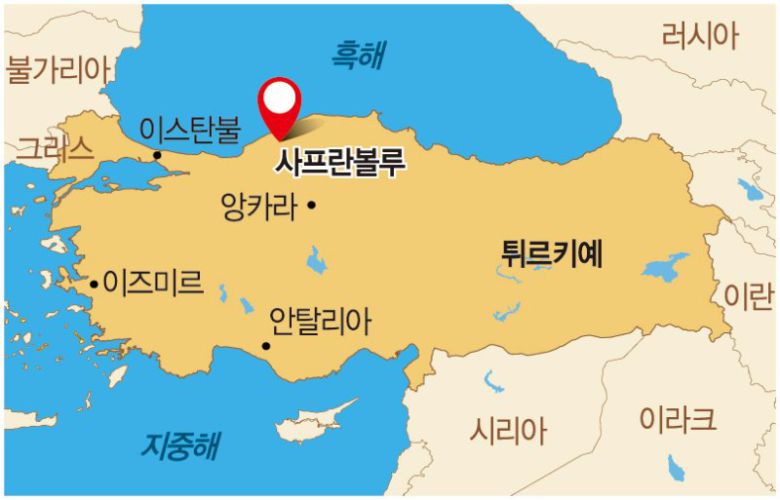 사프란볼루의 오래된 가옥 '카이마캄라르 에비'. 과거 군사지휘관이 살던 곳으로, 1979년 튀르키예 문화부 지원에 따라 복원되어 박물관으로 개장했다.