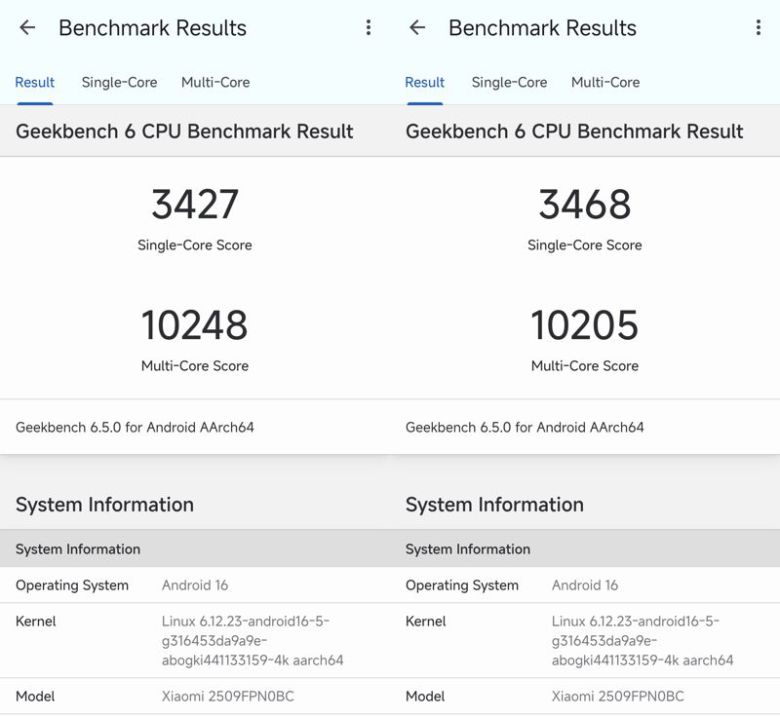 긱벤치6에서 샤오미 17 프로 맥스의 CPU 성능을 측정한 결과. 사진=구자윤 기자