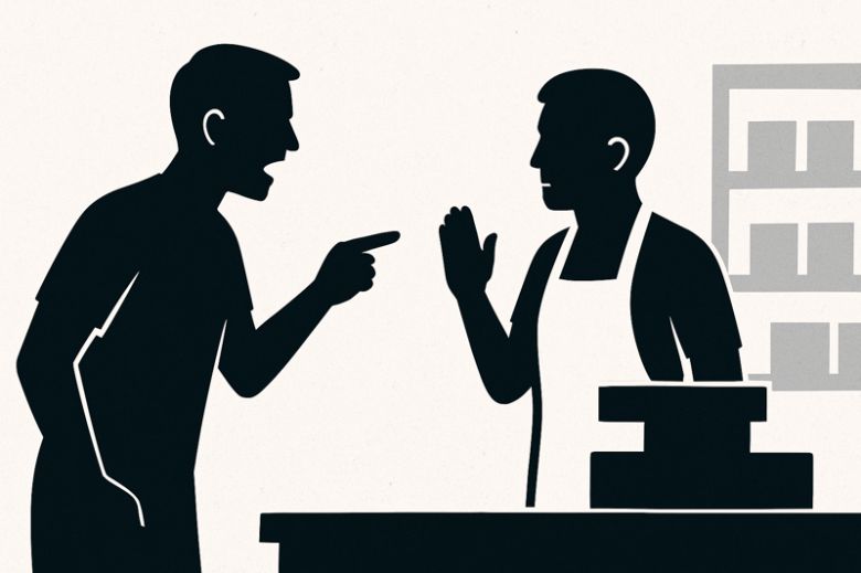 손님에게 '고맙습니다'라고 인사했다가 '예의없다'고 혼이 났다는 자영업자의 하소연을 AI를 이용해 이미지로 생성. /사진=챗GPT