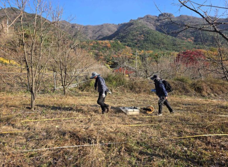 경상북도 김천 갈항사지 GPR 탐사 시범 조사 현장. 국립문화유산연구원 제공