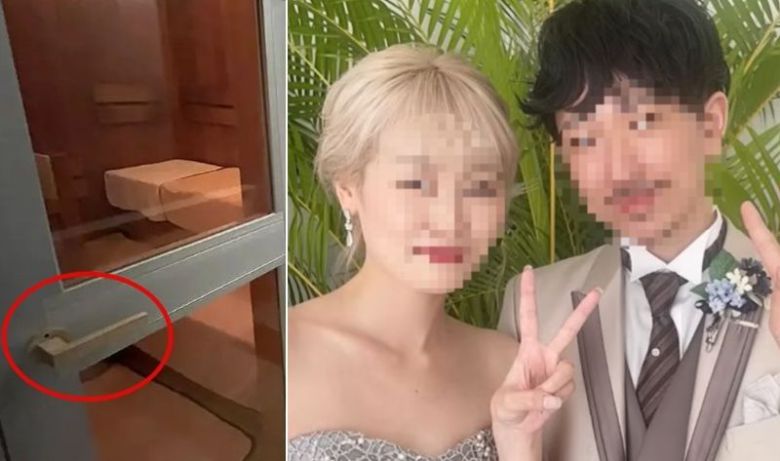 사망 사고가 발생한 일본 사우나실 문(왼쪽), 사망한 30대 부부. 사진=엑스, TBS