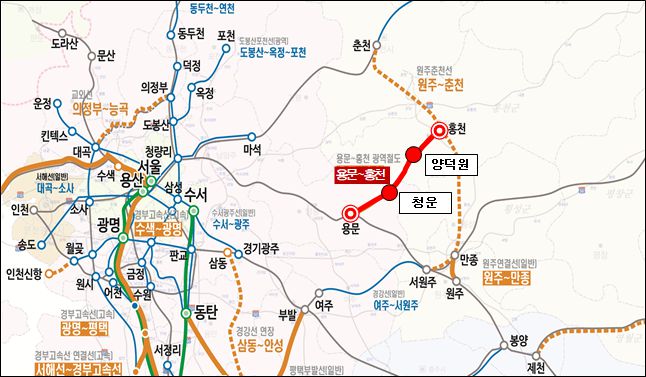 경기 용문~강원 홍천 광역철도 예상 노선도. 강원자치도 제공