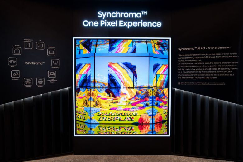 삼성디스플레이가 5일(현지시간) 미국 라스베이거스 윈 호텔에서 'CES 2026' 미디어 초청 행사를 열고 소개한 '싱크로마' 브랜드 부스. OLED 및 QD-OLED는 뛰어난 색재현력을 토대로 자연 그대로의 색을 표현해, 스마트폰, 노트북, 모니터, TV 등 어떤 기기를 이용하든 일관된 화질과 색감으로 콘텐츠를 즐길 수 있다. 삼성디스플레이 제공