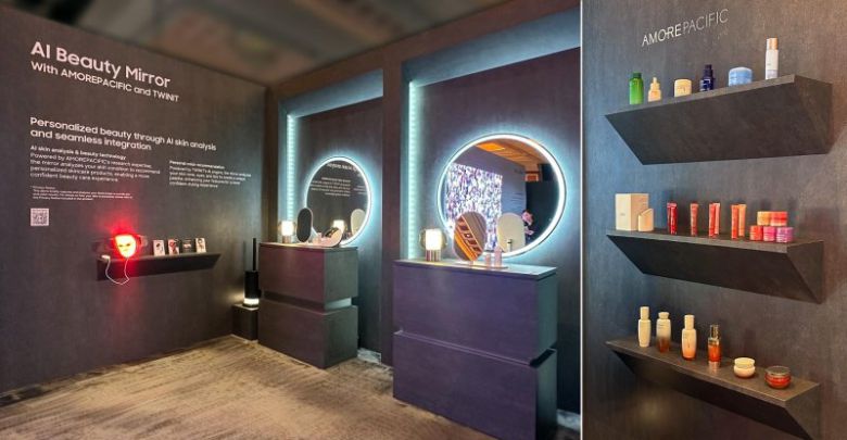 미국 라스베이거스에서 열린 세계 최대 가전·정보기술(IT) 전시회 CES 2026에서 아모레퍼시픽의 인공지능(AI) 기반 피부 분석 기술을 탑재한 삼성전자 'AI 뷰티 미러' 부스. 아모레퍼시픽 제공