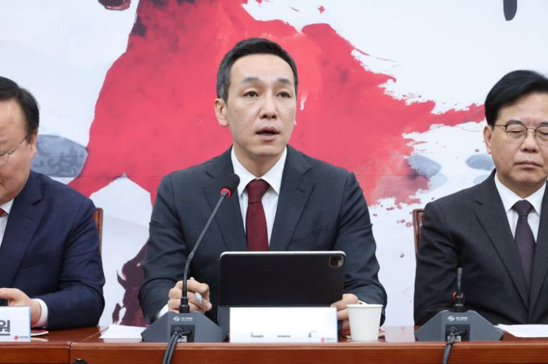 국민의힘 김민수 최고위원이 5일 국회에서 열린 최고위원회의에서 모두발언을 하고 있다. 사진=박범준 기자