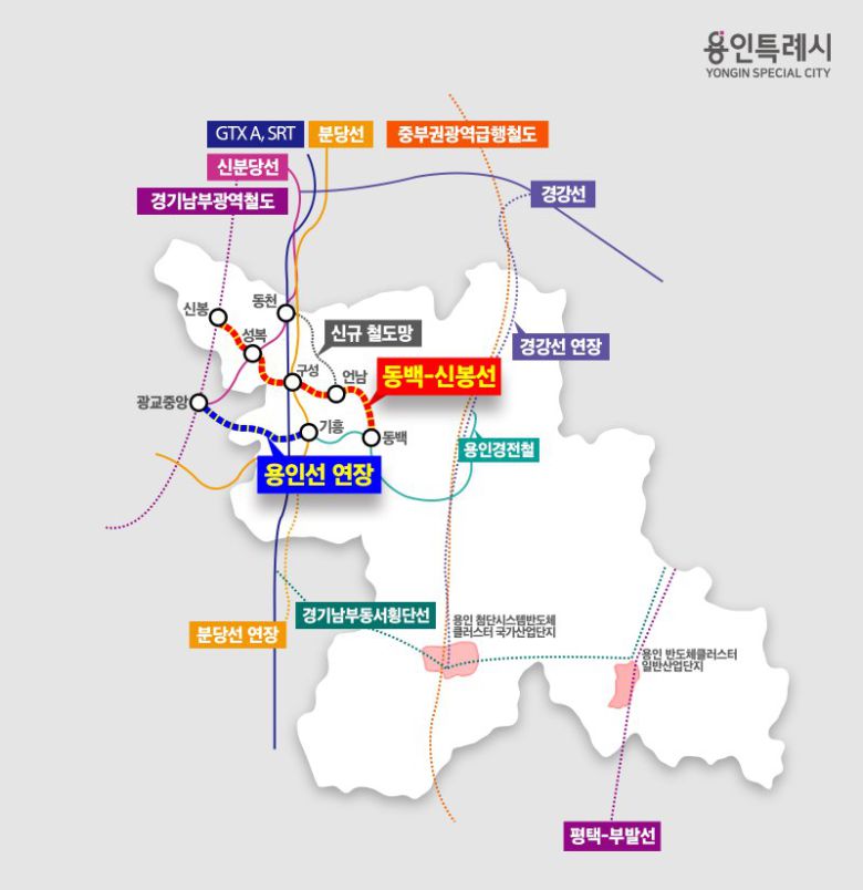 용인시가 추진하는 철도 사업 노선도. 용인시 제공