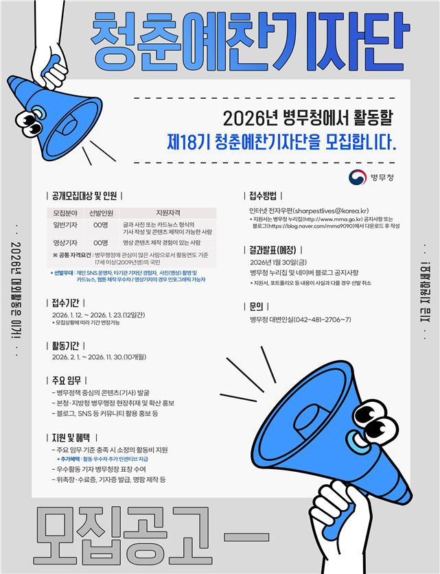제18기 청춘예찬 기자단 모집 포스터.병무청 제공