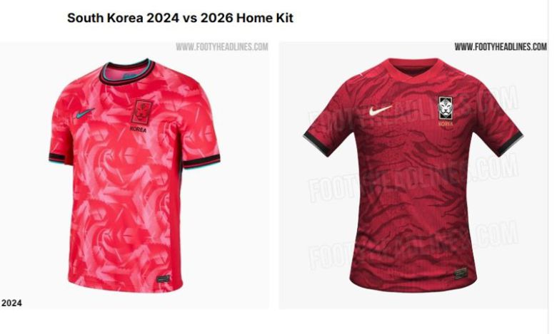 유출된 2026 북중미 월드컵 유니폼. 2024년 유니폼과 확연한 대조가 눈에 띈다.푸티헤드라인