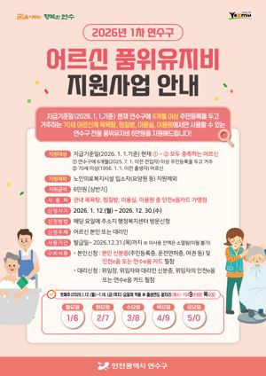 인천 연수구는 올해부터 지역 내 70세 이상의 어르신들에게 연간 12만원의 품위유지비를 지원하는 사업을 진행한다. 연수구 제공.